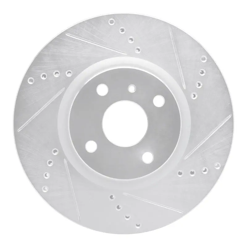 R1 2016-2025 Fiat 124 Spider Front Right Drilled & Slotted Silver Brake Rotor 1