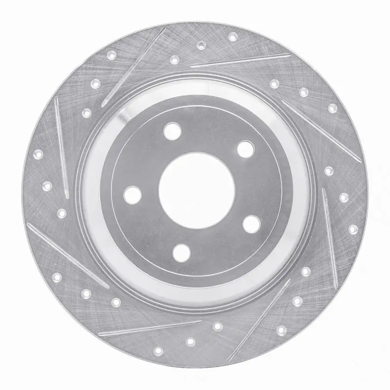 R1 2016-2025 Ford Bronco Sport Rear Left Drilled & Slotted Silver Brake Rotor 1