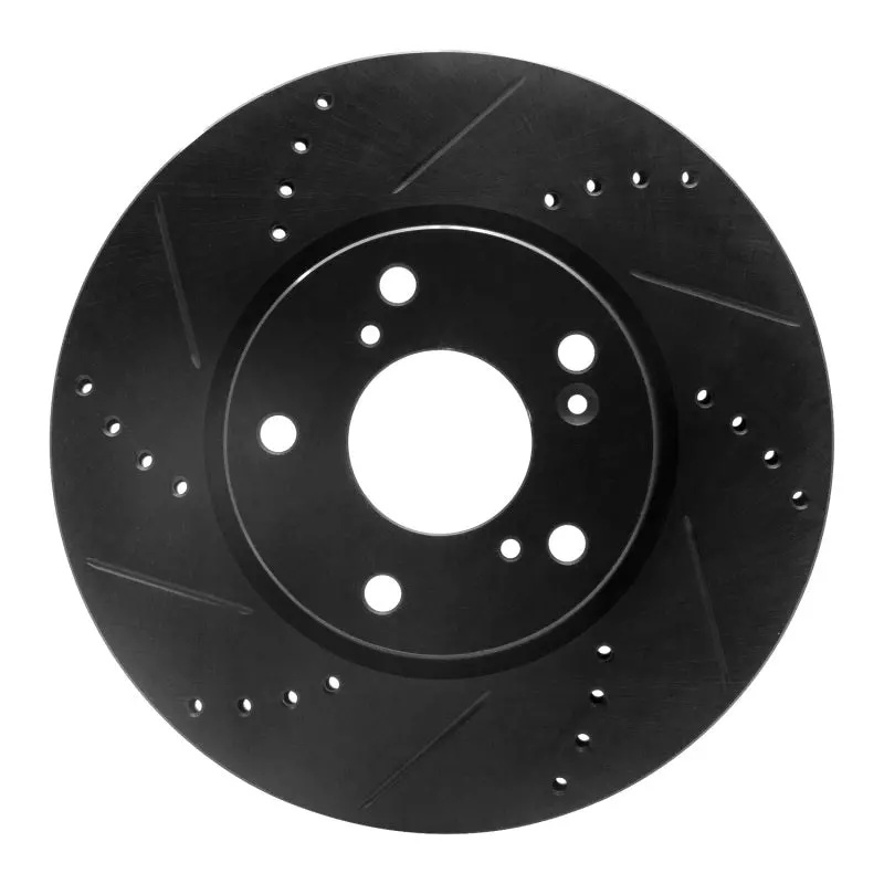 R1 2016-2025 Honda Accord Coupe Front Left Drilled & Slotted Black Brake Rotor 1