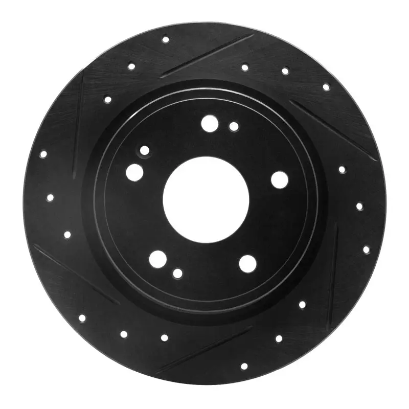 R1 2016-2025 Honda Accord Sedan Rear Left Drilled & Slotted Black Brake Rotor 1