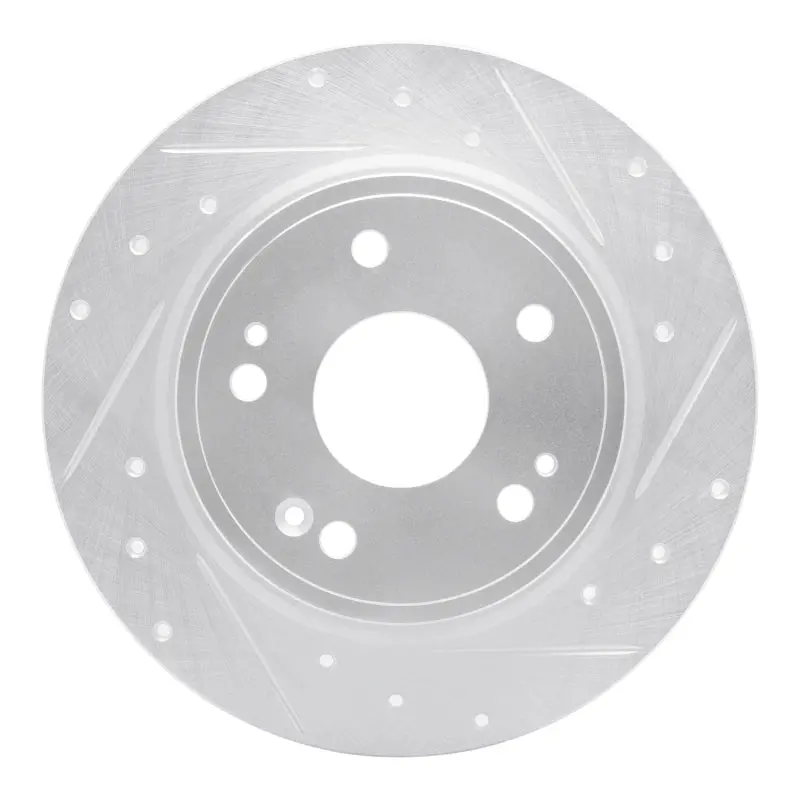 R1 2016-2025 Honda Hr-V Rear Right Drilled & Slotted Silver Brake Rotor 1