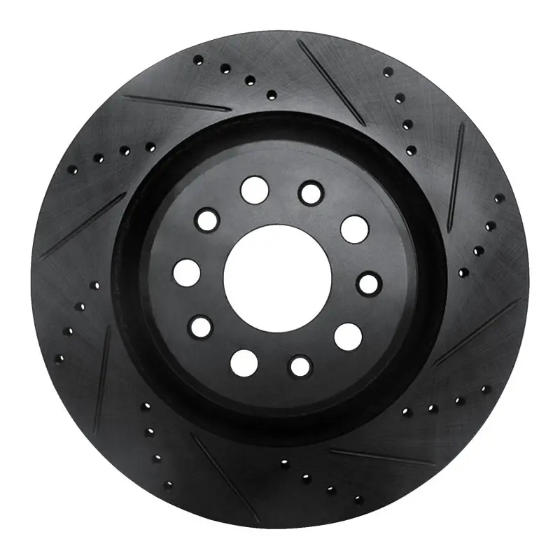R1 2017-2024 Maserati Ghibli Rear Right Drilled & Slotted Black Brake Rotor 1
