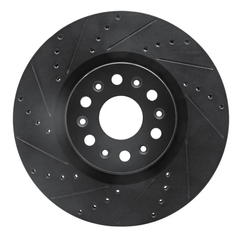 R1 2017-2025 Buick Enclave Front Left Drilled & Slotted Black Brake Rotor 1