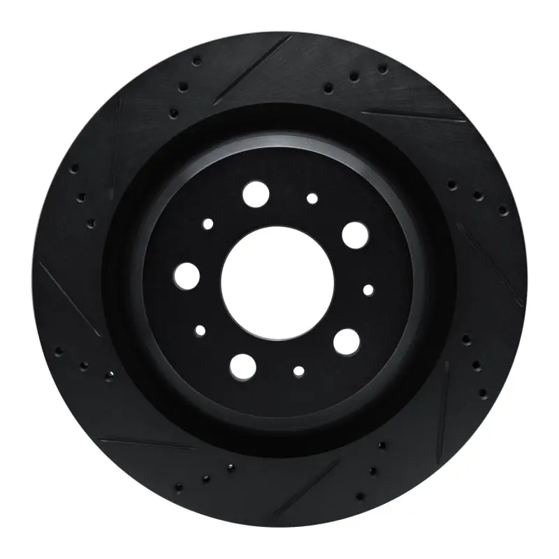 R1 2017-2025 Tesla Model 3 Rear Left Drilled & Slotted Black Brake Rotor 1