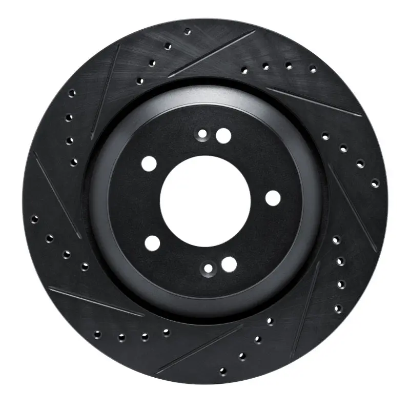 R1 2019-2025 Hyundai Elantra N Rear Left Drilled & Slotted Black Brake Rotor 1