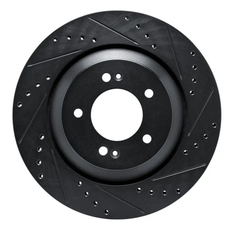 R1 2019-2025 Hyundai Kona N Rear Right Drilled & Slotted Black Brake Rotor 1
