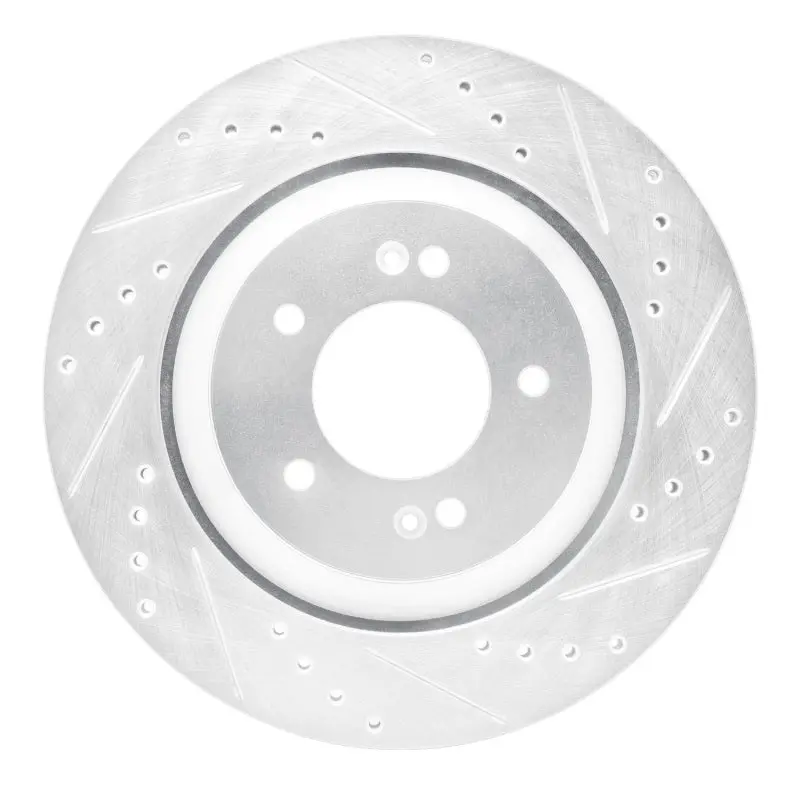 R1 2019-2025 Hyundai Kona N Rear Right Drilled & Slotted Silver Brake Rotor 1