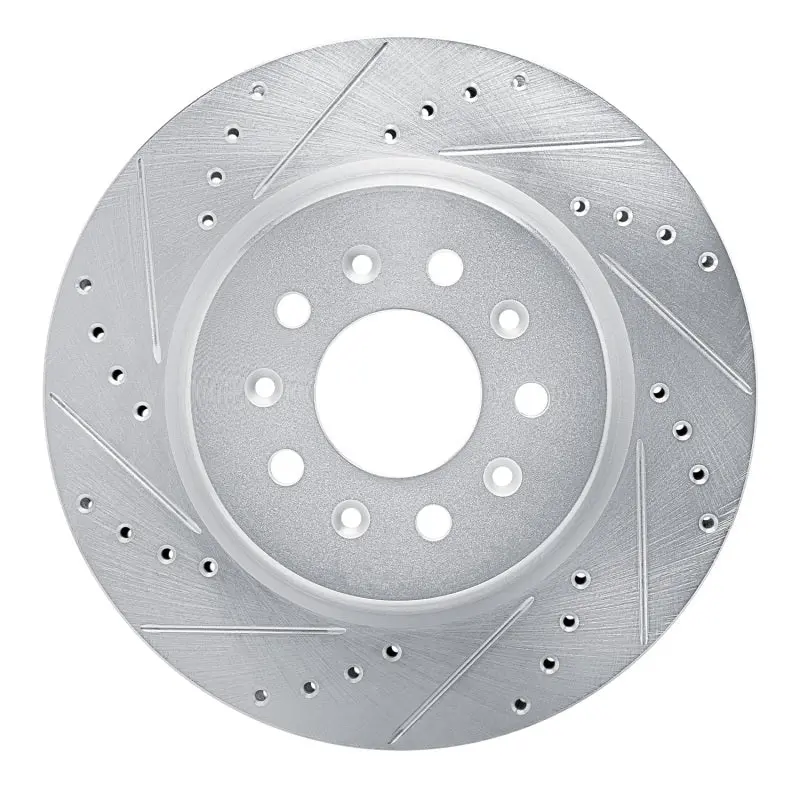 R1 2020-2025 Cadillac Ct4 Rear Left Drilled & Slotted Silver Brake Rotor 1
