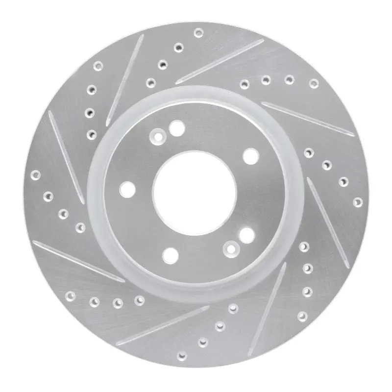 R1 2020-2025 Hyundai Elantra Front Left Drilled & Slotted Silver Brake Rotor 1