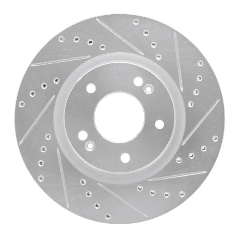 R1 2020-2025 Hyundai Elantra Front Right Drilled & Slotted Silver Brake Rotor 1