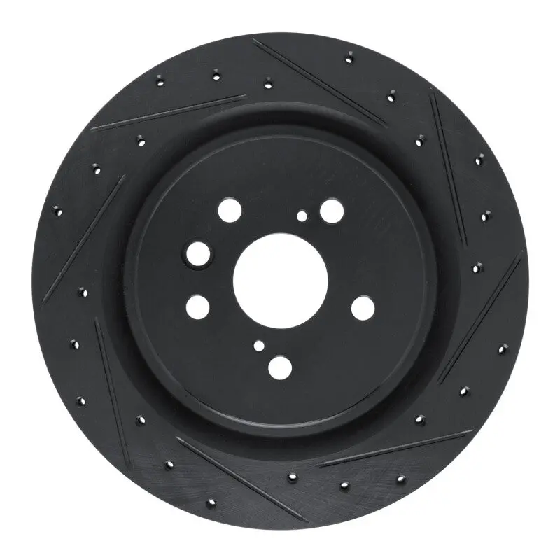 R1 2020-2025 Lexus Rx450h+ Rear Right Drilled & Slotted Black Brake Rotor 1