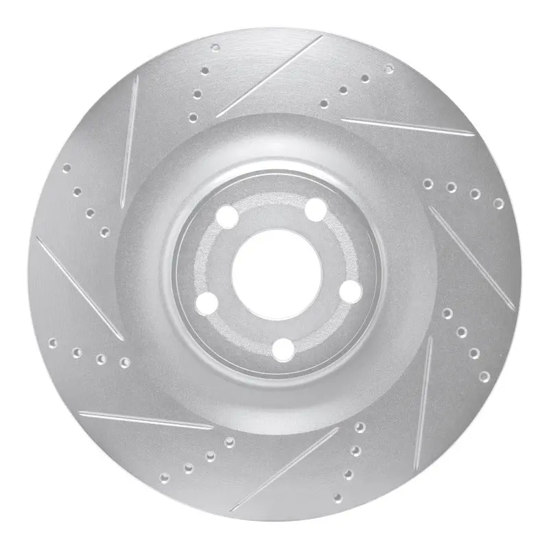 R1 2021-2025 Ford Mustang Mach-E Front Left Drilled & Slotted Silver Brake Rotor 1