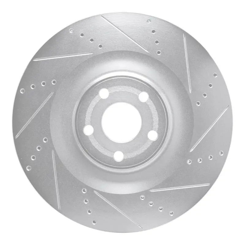 R1 2021-2025 Ford Mustang Mach-E Front Right Drilled & Slotted Silver Brake Rotor 1