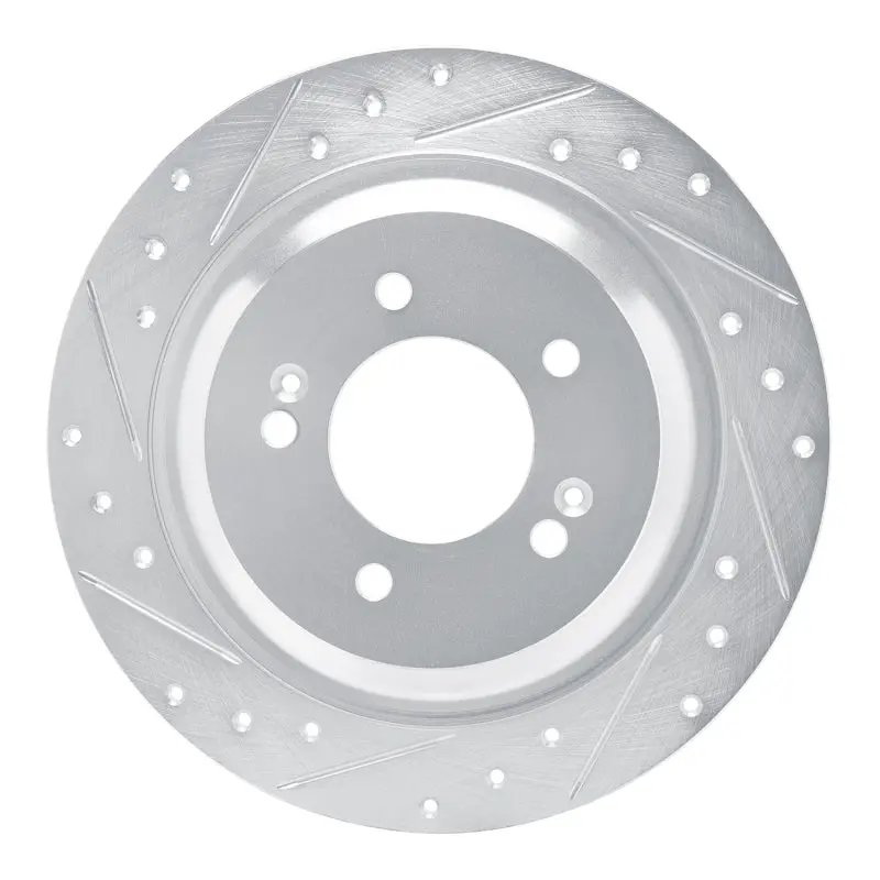 R1 2021-2025 Hyundai Kona Ev Rear Left Drilled & Slotted Silver Brake Rotor 1