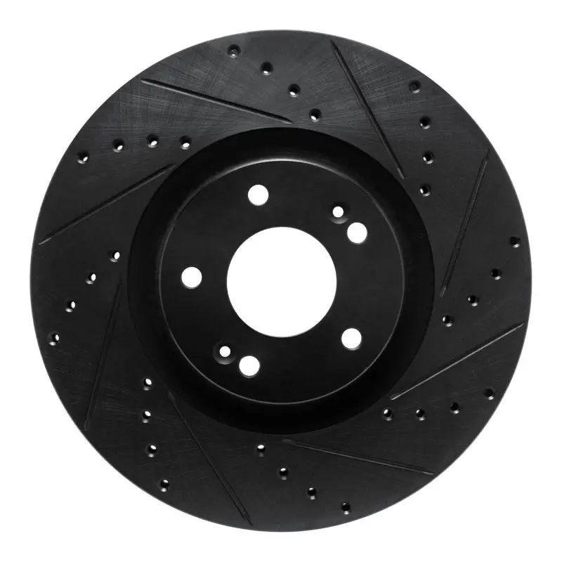R1 2021-2025 Hyundai Santa Cruz Front Right Drilled & Slotted Black Brake Rotor 1