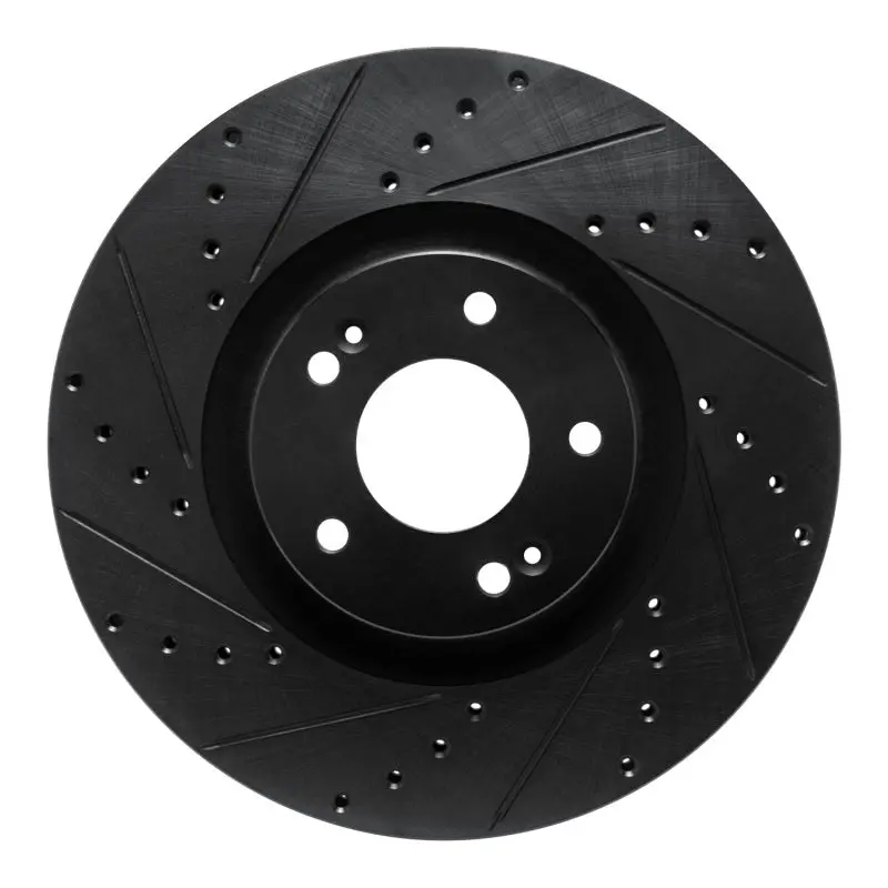 R1 2021-2025 Hyundai Santa Fe Front Left Drilled & Slotted Black Brake Rotor 1