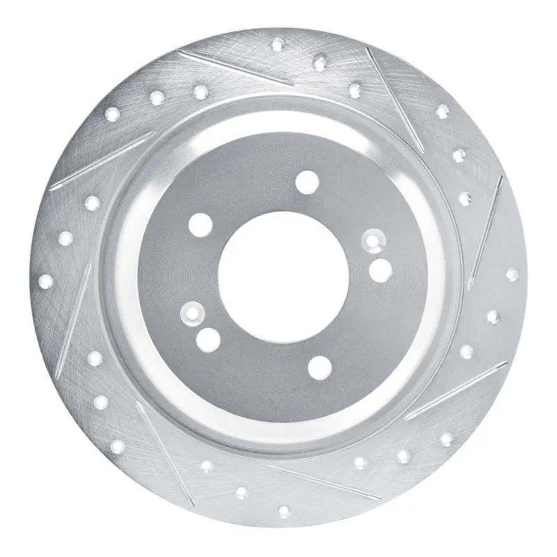 R1 2021-2025 Hyundai Tucson Rear Right Drilled & Slotted Silver Brake Rotor 1