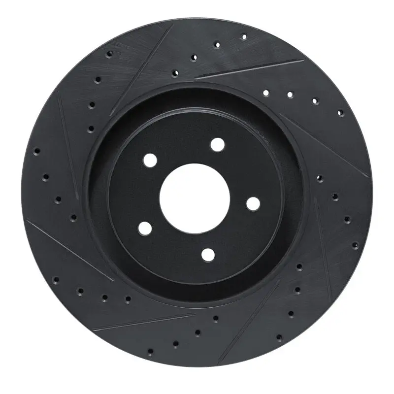 R1 2022-2025 Infiniti Qx60 Front Left Drilled & Slotted Black Brake Rotor 1