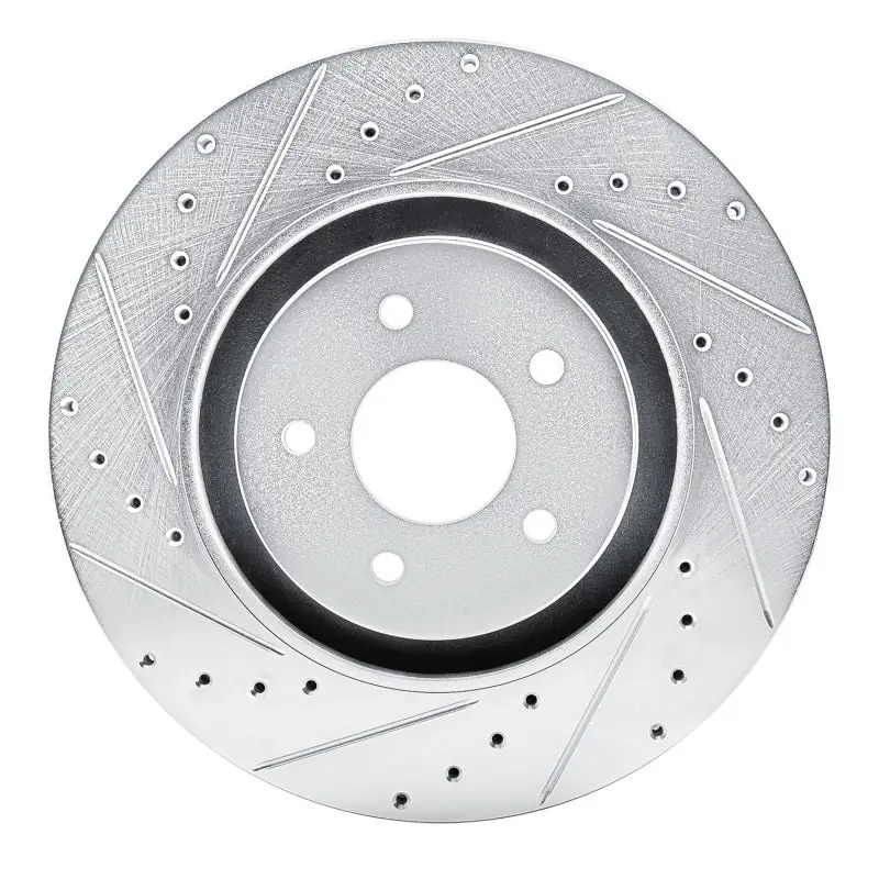 R1 2022-2025 Infiniti Qx60 Front Left Drilled & Slotted Silver Brake Rotor 1