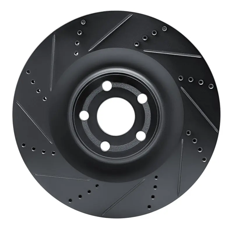 R1 21-25 Ford Mustang Mach-E Front Left Drilled & Slotted Black Brake Rotor 1