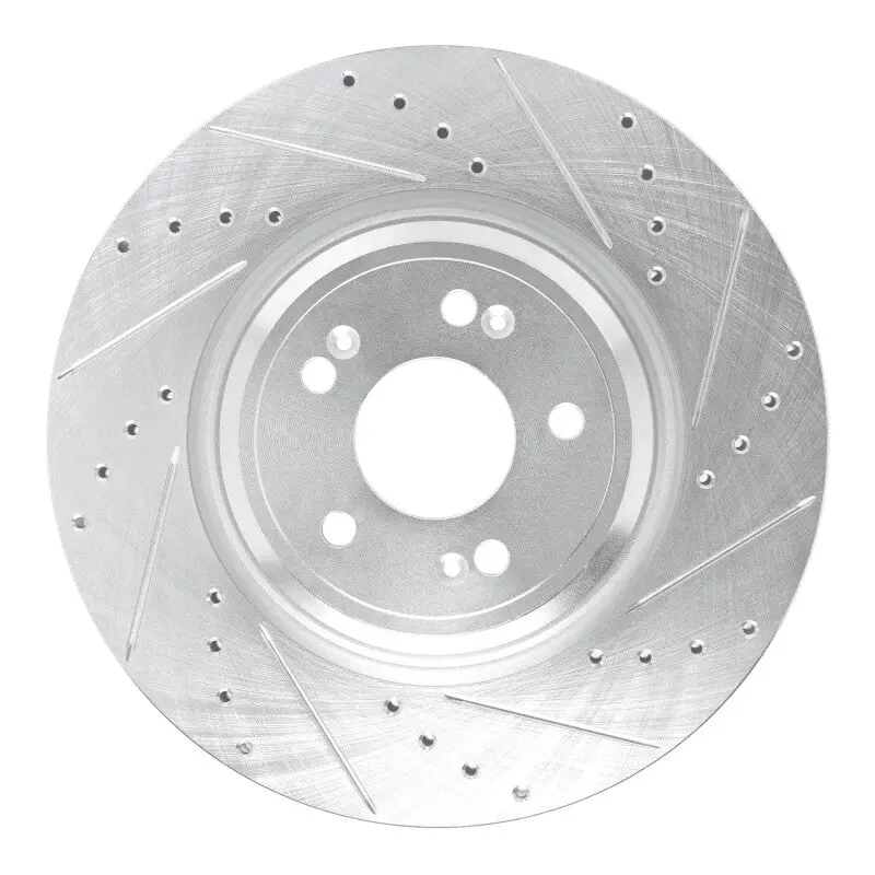 R1 21-25 Genesis Gv70 Front Right Drilled & Slotted Silver Brake Rotor 1