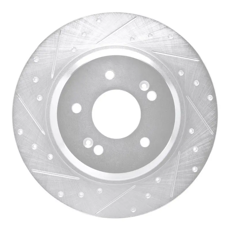 R1 21-25 Hyundai Santa Fe Rear Left Drilled & Slotted Silver Brake Rotor 1