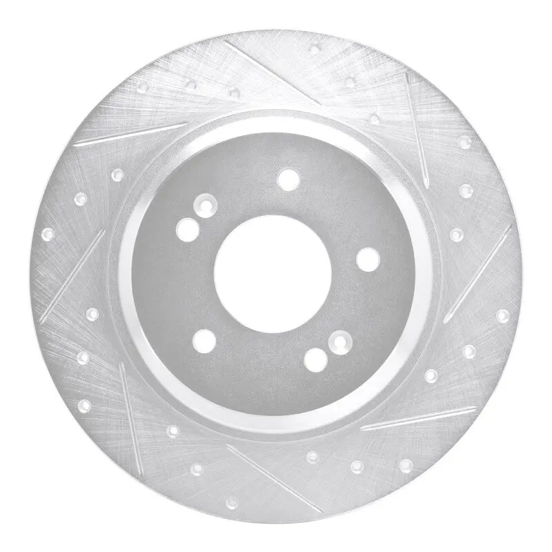 R1 21-25 Hyundai Santa Fe Rear Right Drilled & Slotted Silver Brake Rotor 1