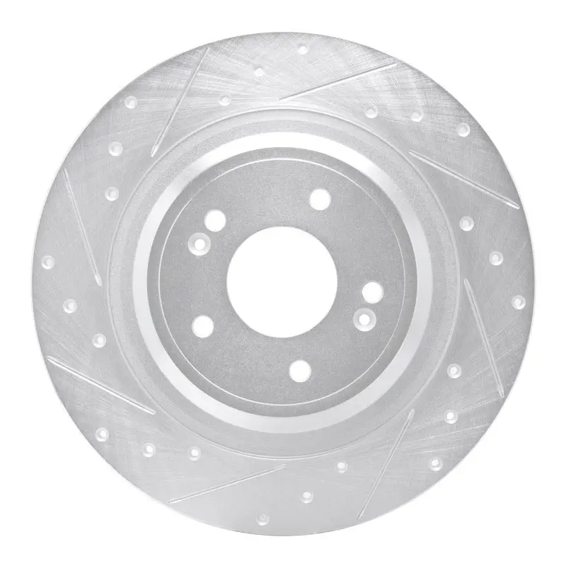 R1 22-25 Hyundai Ioniq 6 Rear Left Drilled & Slotted Silver Brake Rotor 1