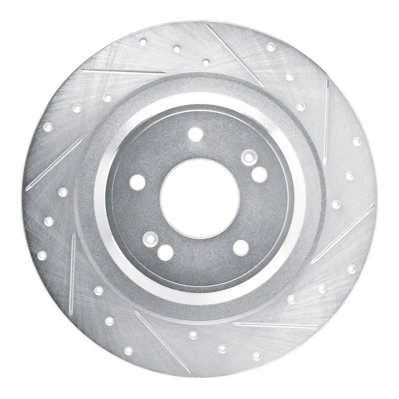 R1 22-25 Hyundai Santa Fe Rear Right Drilled & Slotted Silver Brake Rotor 1