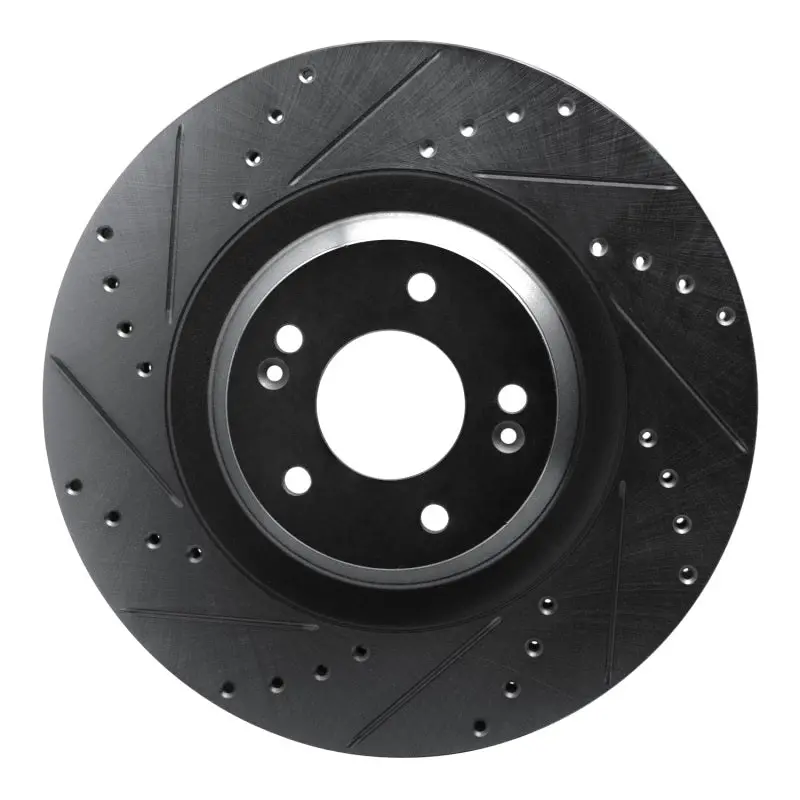 R1 -22 Hyundai Veloster N Front Left Drilled & Slotted Black Brake Rotor 1