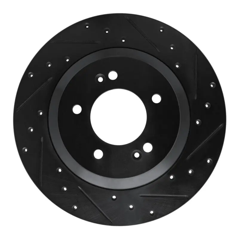R1 -22 Hyundai Veloster N Rear Right Drilled & Slotted Black Brake Rotor 1