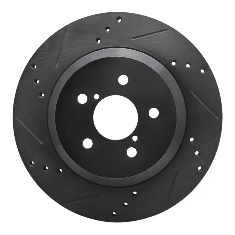 R1 -23 Subaru Crosstrek Rear Left Drilled & Slotted Black Brake Rotor 1