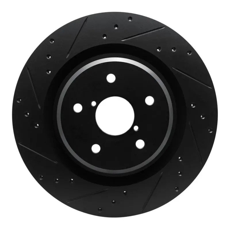 R1 -25 Subaru Ascent Rear Left Drilled & Slotted Black Brake Rotor 1