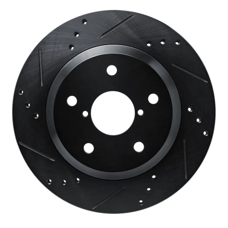 R1 -25 Subaru Crosstrek Rear Left Drilled & Slotted Black Brake Rotor 1