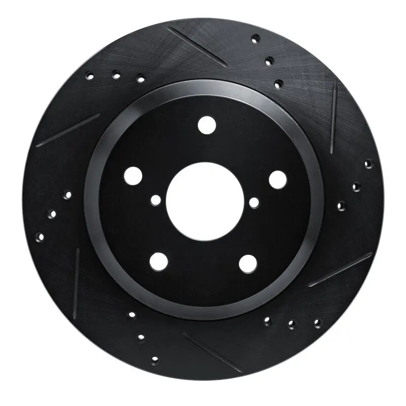 R1 -25 Subaru Crosstrek Rear Right Drilled & Slotted Black Brake Rotor 1