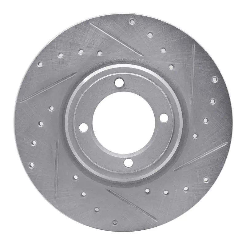 R1 69-89 Peugeot 504 Front Right Drilled & Slotted Silver Brake Rotor 1