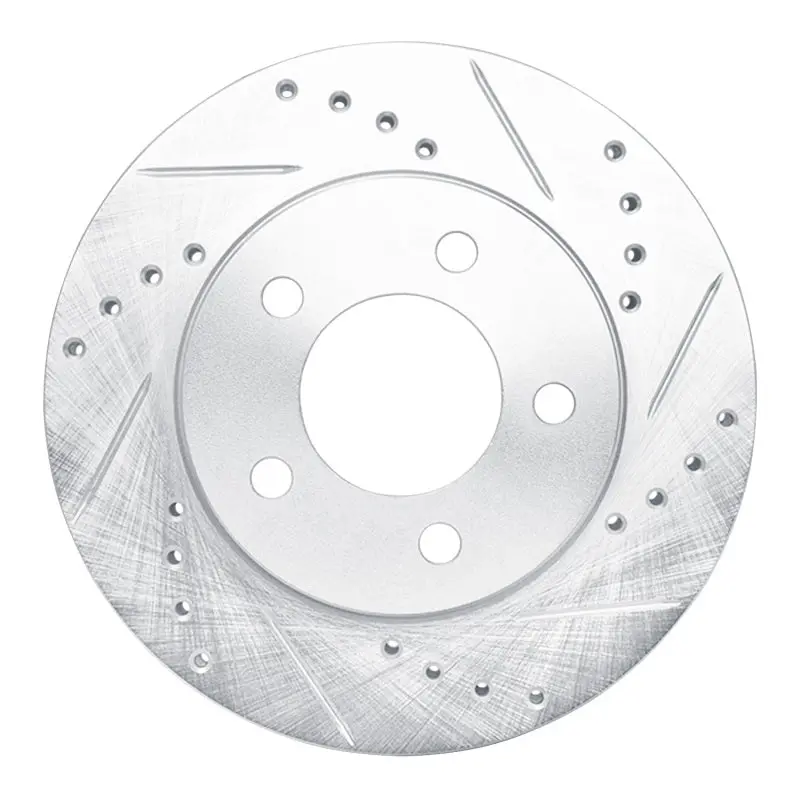 R1 70-93 Ford Taurus (Excl Sho) Front Right Drilled & Slotted Silver Brake Rotor 1