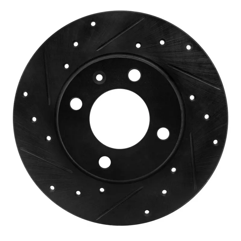 R1 73-05 Audi Fox Front Left Drilled & Slotted Black Brake Rotor 1