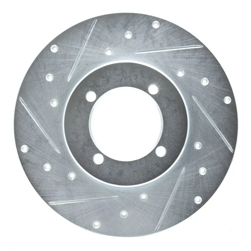 R1 74-78 Nissan 260Z Front Left Drilled & Slotted Silver Brake Rotor 1