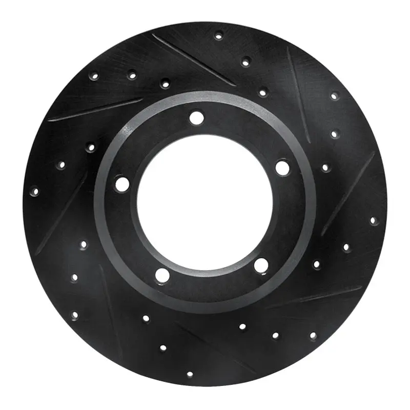 R1 74-99 Land Rover Defender 110 Front Right Drilled & Slotted Black Brake Rotor 1
