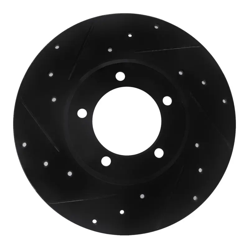 R1 75-83 Toyota Pickup Front Left Drilled & Slotted Black Brake Rotor 1