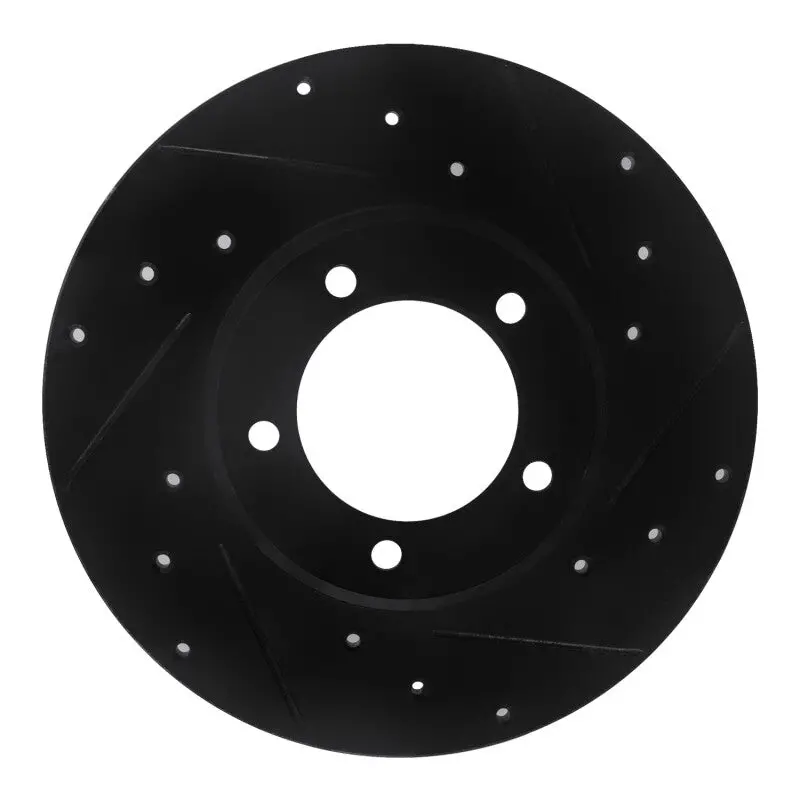 R1 75-83 Toyota Pickup Front Right Drilled & Slotted Black Brake Rotor 1