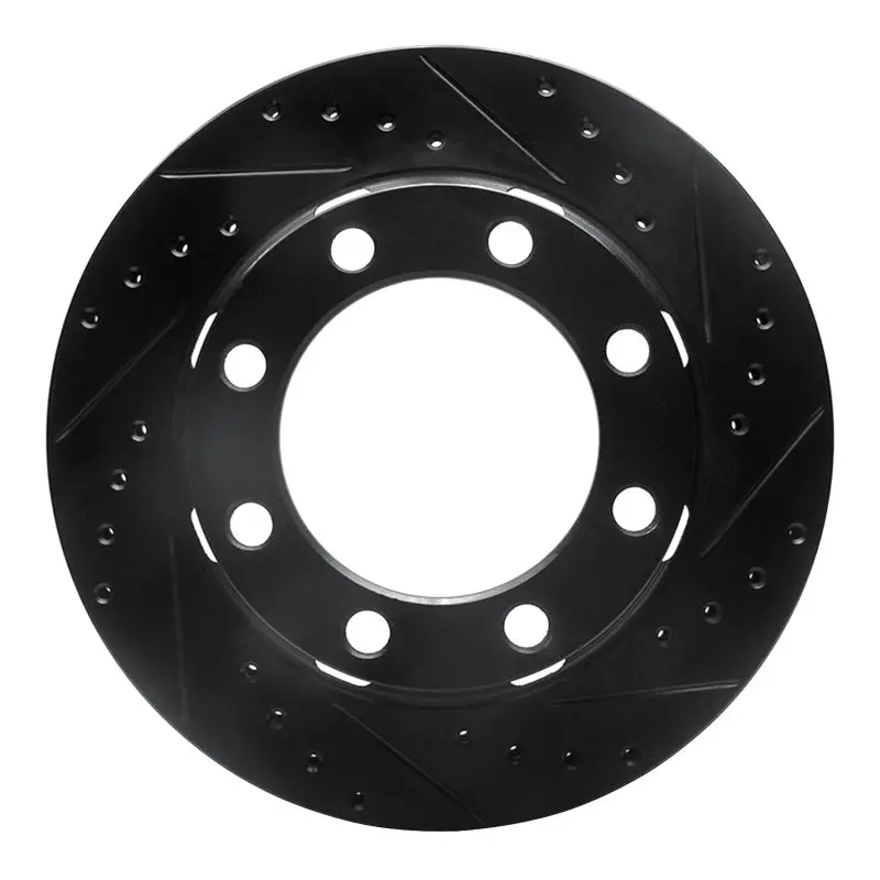 R1 75-93 Dodge W200 Front Right Drilled & Slotted Black Brake Rotor 1