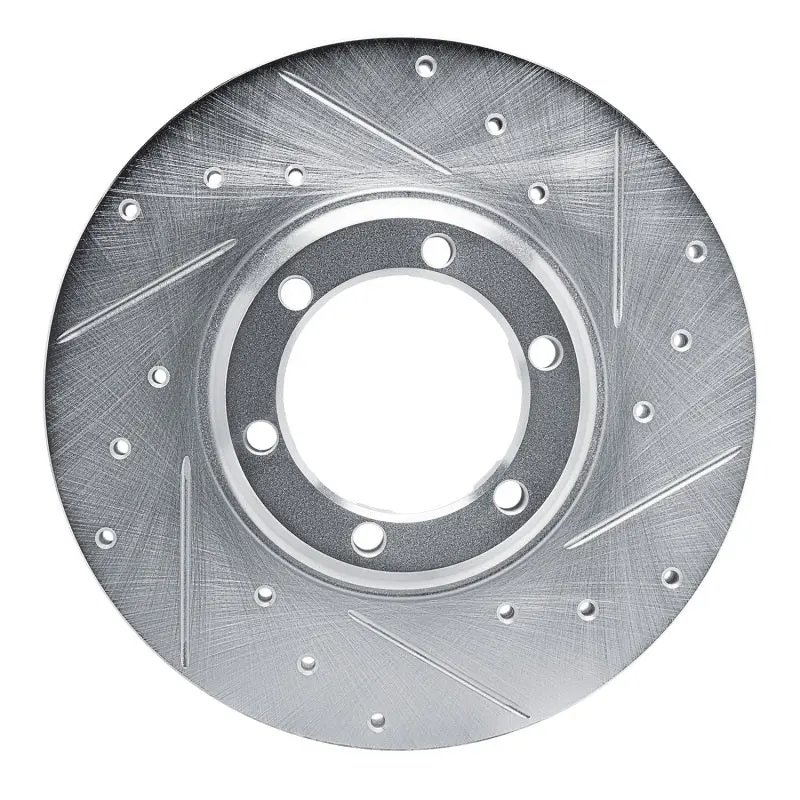 R1 79-86 Dodge D50 Front Right Drilled & Slotted Silver Brake Rotor 1