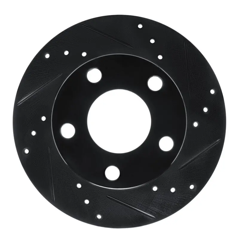 R1 80-91 Audi 5000S Rear Right Drilled & Slotted Black Brake Rotor 1