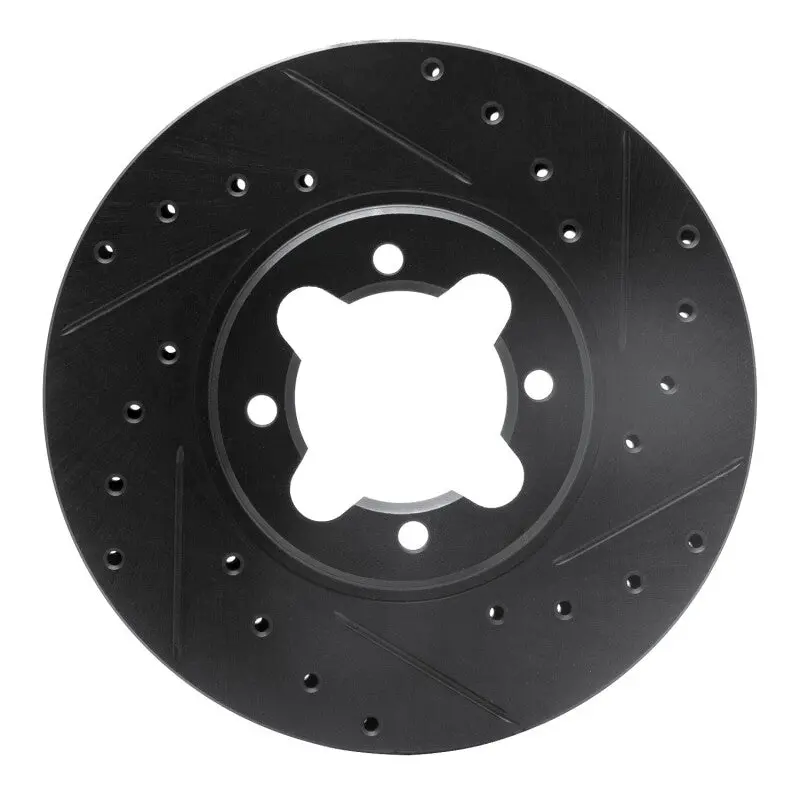 R1 82-85 Toyota Celica Front Right Drilled & Slotted Black Brake Rotor 1