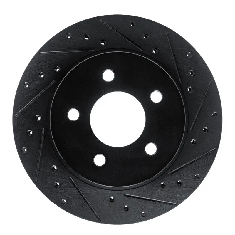 R1 82-90 Ford Mustang Rear Right Drilled & Slotted Black Brake Rotor 1