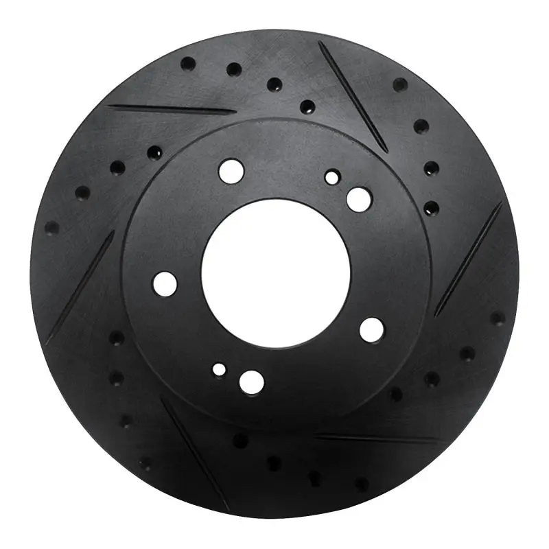 R1 83-89 Chrysler Conquest Front Right Drilled & Slotted Black Brake Rotor 1