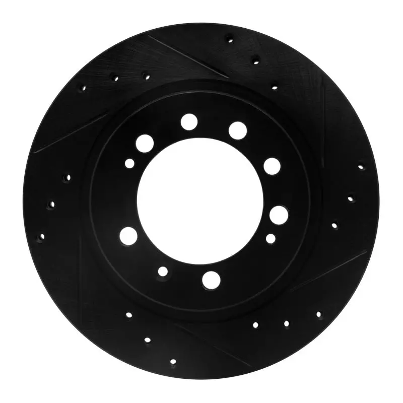 R1 83-89 Chrysler Conquest Rear Right Drilled & Slotted Black Brake Rotor 1