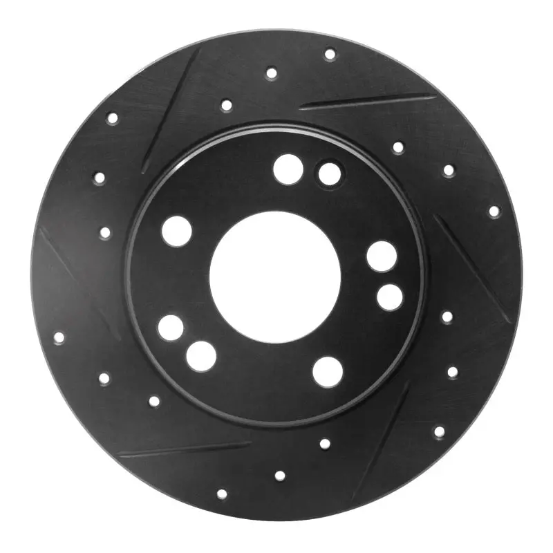 R1 83-89 Mercedes-Benz 190D Front Left Drilled & Slotted Black Brake Rotor 1